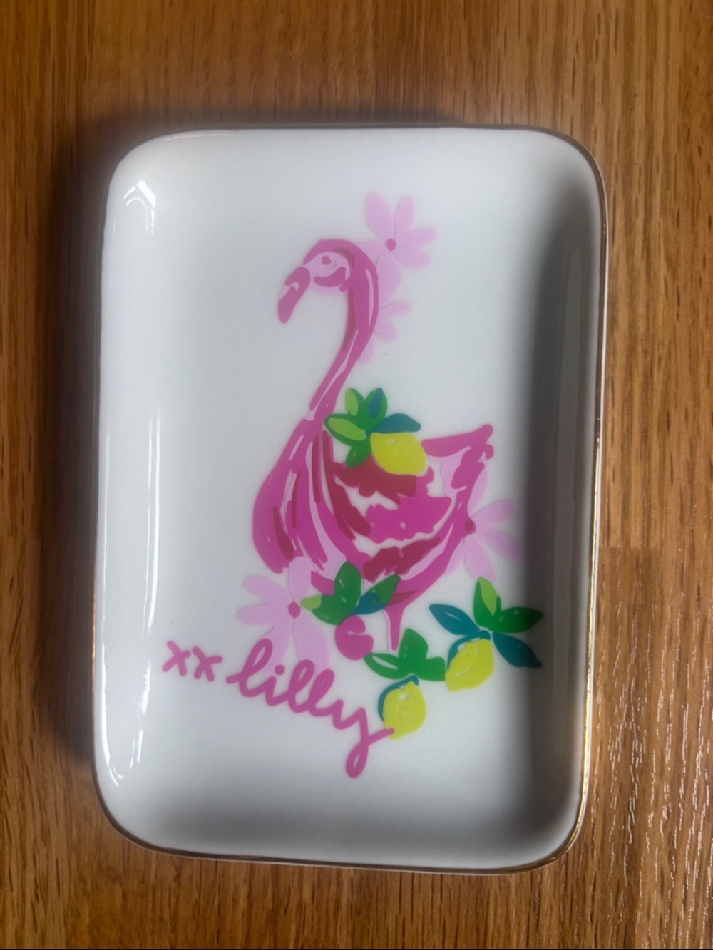 Lilly Pulitzer Pink Flamingo & Lemon Ceramic Dish